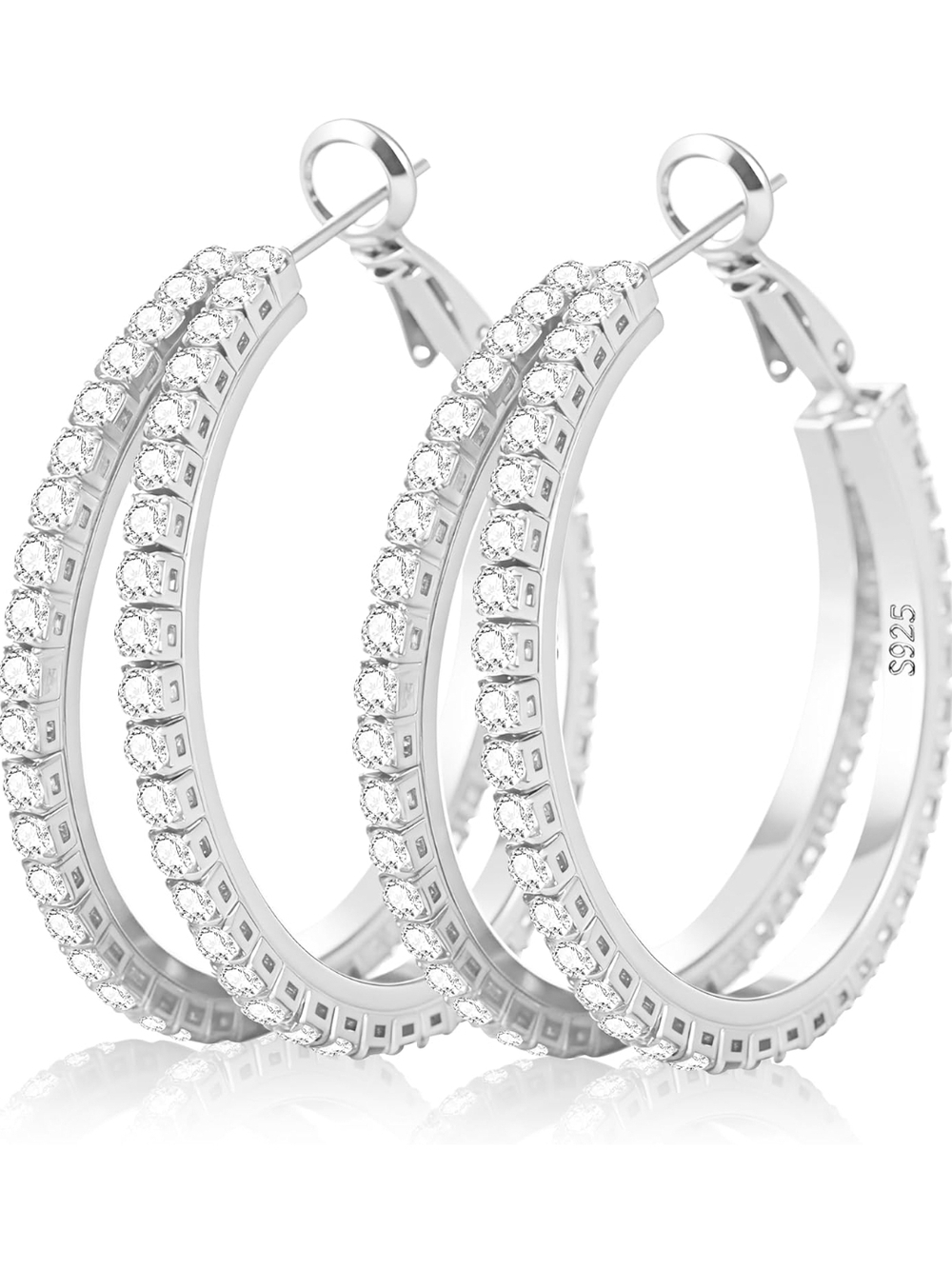 Sterling Silver Crystal Double-Row Hoop Earrings - 30 MM